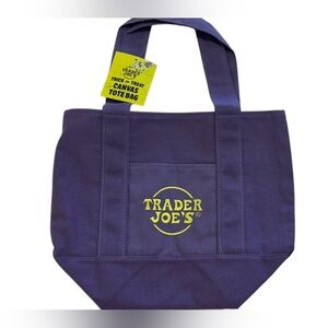 Trader Joe’s Mini Canvas Tote Bag – Purple with Embroidered Logo (NWT)